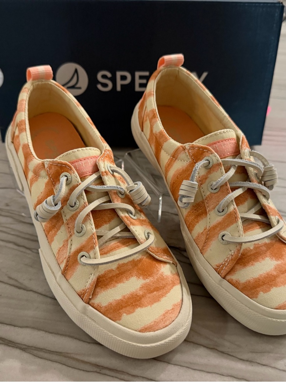 Sperry Orange and Cream Tie-Dye Canvas Boat Shoes